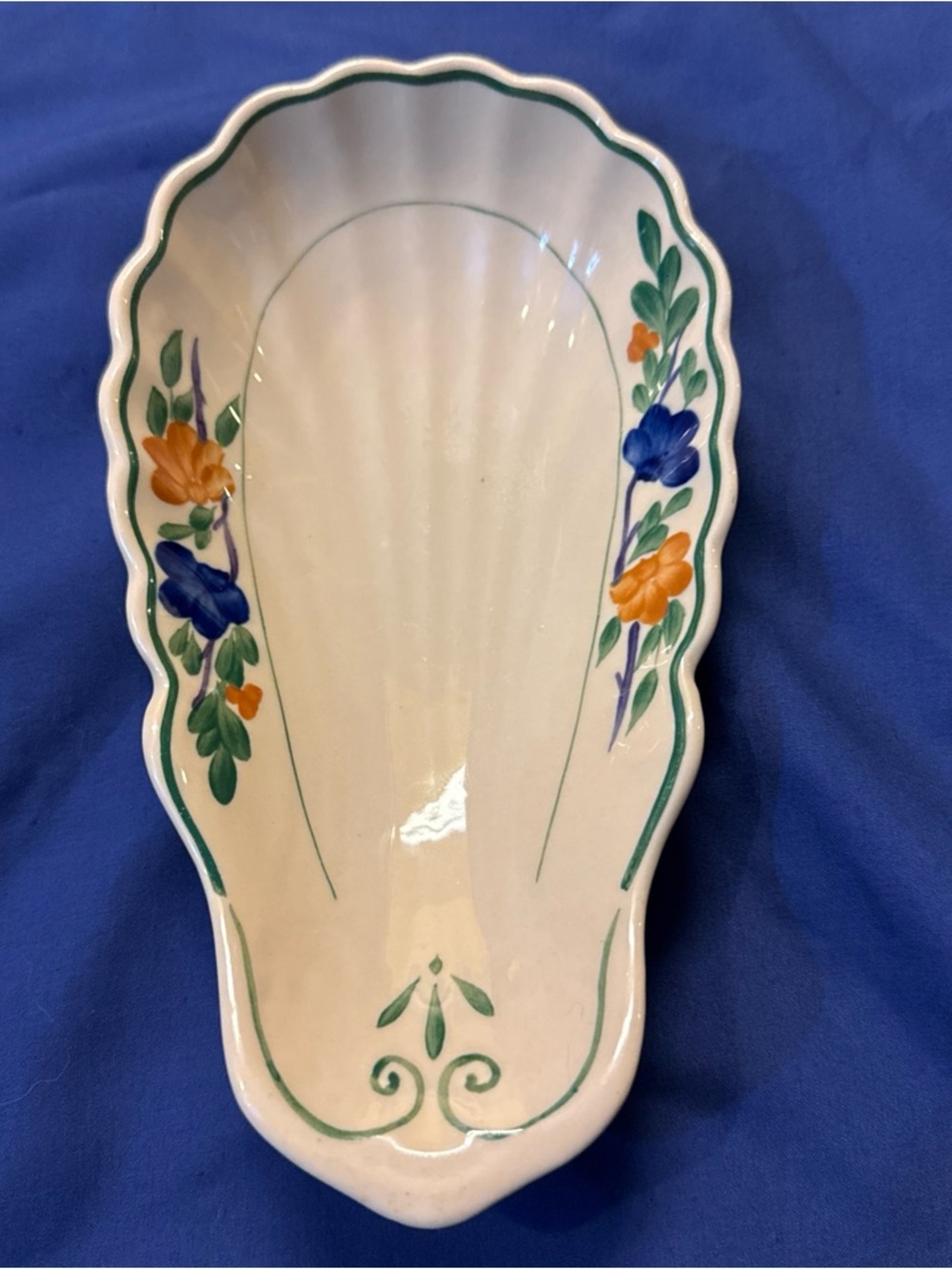 Shenango China Inca Ware Dish Bowl Shell Shape Scalloped Hand Painted Vintage
